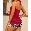 Women Two Piece Tankini with Shorts – Blouson Bathing Suit Halter Bandeau Top Swimsuit with Boyshorts Swimwear(Red Flowers)