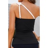Women’s Swimsuit Tankini Top Only – One Shoulder Swim Top Tummy Control Bathing Suit No Bottom 2025 Swimwear(Black White)