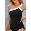 Women’s Swimsuit Tankini Top Only – One Shoulder Swim Top Tummy Control Bathing Suit No Bottom 2025 Swimwear(Black White)