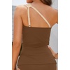 Women’s Swimsuit Tankini Top Only – One Shoulder Swim Top Tummy Control Bathing Suit No Bottom 2025 Swimwear(Brown Beige)