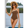 Women’s Swimsuit Tankini Top Only – One Shoulder Swim Top Tummy Control Bathing Suit No Bottom 2025 Swimwear(Brown Beige)