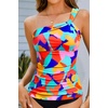 Women’s Swimsuit Tankini Top Only – One Shoulder Swim Top Tummy Control Bathing Suit No Bottom 2025 Swimwear(Color Block)