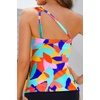 Women’s Swimsuit Tankini Top Only – One Shoulder Swim Top Tummy Control Bathing Suit No Bottom 2025 Swimwear(Color Block)