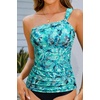 Women’s Swimsuit Tankini Top Only – One Shoulder Swim Top Tummy Control Bathing Suit No Bottom 2025 Swimwear(Green Paisley)