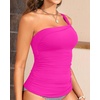 Women’s Swimsuit Tankini Top Only – One Shoulder Swim Top Tummy Control Bathing Suit No Bottom 2025 Swimwear(Pink)