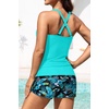 Womens Tankini Swimsuits with Shorts – Two Piece Tummy Control Bathing Suits Top with Two Pockets Swim Bottom(Aqua Leaves)