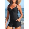 Womens Tankini Swimsuits with Shorts – Two Piece Tummy Control Bathing Suits Top with Two Pockets Swim Bottom(Black)