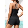 Womens Tankini Swimsuits with Shorts – Two Piece Tummy Control Bathing Suits Top with Two Pockets Swim Bottom(Black Striped)