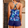 Womens Tankini Swimsuits with Shorts – Two Piece Tummy Control Bathing Suits Top with Two Pockets Swim Bottom(Blue Leaves)
