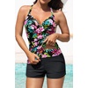 Womens Tankini Swimsuits with Shorts – Two Piece Tummy Control Bathing Suits Top with Two Pockets Swim Bottom(Floral)