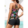 Womens Tankini Swimsuits with Shorts – Two Piece Tummy Control Bathing Suits Top with Two Pockets Swim Bottom(Floral)