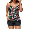 Womens Tankini Swimsuits with Shorts – Two Piece Tummy Control Bathing Suits Top with Two Pockets Swim Bottom(Floral)