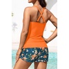 Womens Tankini Swimsuits with Shorts – Two Piece Tummy Control Bathing Suits Top with Two Pockets Swim Bottom(Orange Floral)