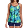 Tankini Swimsuits with Shorts – Two Piece Tummy Control Flowy Bathing Suits Top with Two Pockets Boy Shorts 2025(Blue Leaves)