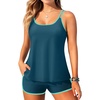 Tankini Swimsuits with Shorts – Two Piece Tummy Control Flowy Bathing Suits Top with Two Pockets Boy Shorts 2025(Teal and Green)