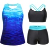 Tempt Me 3 Piece Swimsuit for Women Tankini Bathing Suit Modest High Neck Tank Tops Swimwear with Shorts(Blue Gradient)