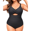 Tempt Me Plus Size One Piece Swimsuits – Women Cutout Bathing Suit Twist Front Ruched Swimwear Black 20W