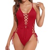 Tempt Me Women Sexy Lace Up One Piece Swimsuit Deep Plunge V Neck High Cut Bathing Suits(Red)