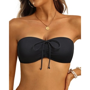 Tempt Me Women Bandeau Bikini Top Strapless Swim Tops Tube Halter Swimsuit Top Only(Black)