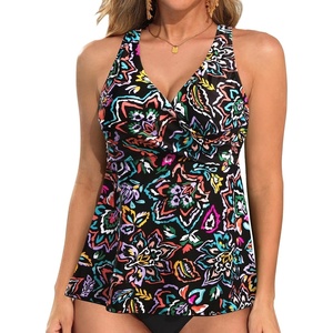 Tempt Me Women Tankini Top Only Flowy Swim Tops V Neck Bathing Suit Top(Colorful Paisley)
