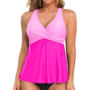 Tempt Me Women Tankini Top Only Flowy Swim Tops V Neck Bathing Suit Top(Pink)