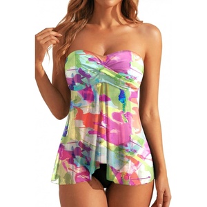 Tempt Me Womens Two Piece Bathing Suits Halter Bandeau Tankini Top Flyaway Swimsuit with Bottoms Tummy Control Swimwear(Tie Dye)