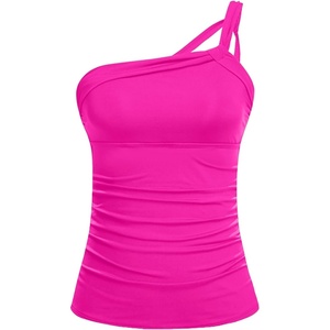 Women’s Swimsuit Tankini Top Only – One Shoulder Swim Top Tummy Control Bathing Suit No Bottom 2025 Swimwear(Pink)