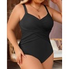 Tempt Me Women Plus Size One Piece Swimsuits Tummy Control Retro Bathing Suit Cross Front Swimwear(Black)