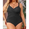 Tempt Me Women Plus Size One Piece Swimsuits Tummy Control Retro Bathing Suit Cross Front Swimwear(Black)