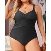 Tempt Me Women Plus Size One Piece Swimsuits Tummy Control Retro Bathing Suit Cross Front Swimwear(Black)