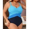 Tempt Me Women Plus Size One Piece Swimsuits Tummy Control Retro Bathing Suit Cross Front Swimwear(Blue Black)
