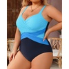 Tempt Me Women Plus Size One Piece Swimsuits Tummy Control Retro Bathing Suit Cross Front Swimwear(Blue Black)