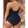 Tempt Me Women Plus Size One Piece Swimsuits Tummy Control Retro Bathing Suit Cross Front Swimwear(Blue Black)