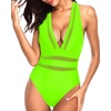 Tempt Me Women Sexy One Piece Swimsuits Deep V Neck Bathing Suits Plunge Hollow Out Swimwear(Neon Green)