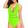 Tempt Me Women Sexy One Piece Swimsuits Deep V Neck Bathing Suits Plunge Hollow Out Swimwear(Neon Green)