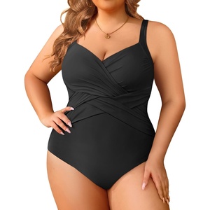 Tempt Me Women Plus Size One Piece Swimsuits Tummy Control Retro Bathing Suit Cross Front Swimwear(Black)