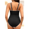 Tempt Me Women Ruched Slimming One Piece Swimsuits Tummy Control Vintage Bathing Suits(Black-white Shell Trim)