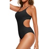 Tempt Me Women’s Cutout One Piece Swimsuits High Cut Monokini Scoop Neck Bathing Suit(Black)