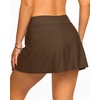 Women Swim Skirt with Pockets – High Waisted Tummy Control Swimsuit Bottom | Built-in brief liner, Wide waistband, Full lining(Brown)