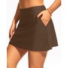 Women Swim Skirt with Pockets – High Waisted Tummy Control Swimsuit Bottom | Built-in brief liner, Wide waistband, Full lining(Brown)