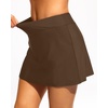 Women Swim Skirt with Pockets – High Waisted Tummy Control Swimsuit Bottom | Built-in brief liner, Wide waistband, Full lining(Brown)
