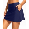 Women Swim Skirt with Pockets – High Waisted Tummy Control Swimsuit Bottom | Built-in brief liner, Wide waistband, Full lining(Navy)