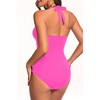 Halter One Piece Swimsuit Tummy Control Mesh Criss Cross Bathing Suit | Sexy wrap front layout, Sheer mesh waist inserts, Ruched slimming fit, Removable padded cups, Tie halter neck closure(Hot Pink)