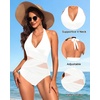 Halter One Piece Swimsuit Tummy Control Mesh Criss Cross Bathing Suit | Sexy wrap front layout, Sheer mesh waist inserts, Ruched slimming fit, Removable padded cups, Tie halter neck closure(White)