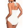 Halter One Piece Swimsuit Tummy Control Mesh Criss Cross Bathing Suit | Sexy wrap front layout, Sheer mesh waist inserts, Ruched slimming fit, Removable padded cups, Tie halter neck closure(White)