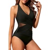 Halter One Piece Swimsuit Tummy Control Mesh Criss Cross Bathing Suit | Sexy wrap front layout, Sheer mesh waist inserts, Ruched slimming fit, Removable padded cups, Tie halter neck closure(Black)