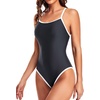 Tempt Me Athletic One Piece Swimsuits for Women | Training, Sport, Racerback, Keyhole, Adjustable straps, Full coverage(Black Color Block)