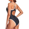 Tempt Me Athletic One Piece Swimsuits for Women | Training, Sport, Racerback, Keyhole, Adjustable straps, Full coverage(Black Color Block)