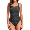Tempt Me Athletic One Piece Swimsuits for Women | Training, Sport, Racerback, Keyhole, Adjustable straps, Full coverage(Black Dot)