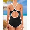 Tempt Me Athletic One Piece Swimsuits for Women | Training, Sport, Racerback, Keyhole, Adjustable straps, Full coverage(Black White-ribbed)